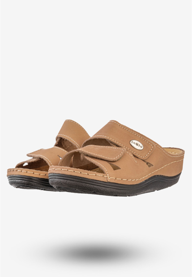 Klapki Damskie Buty Wygodne Skórzana Wkładka Inblu Brązowe LF-07