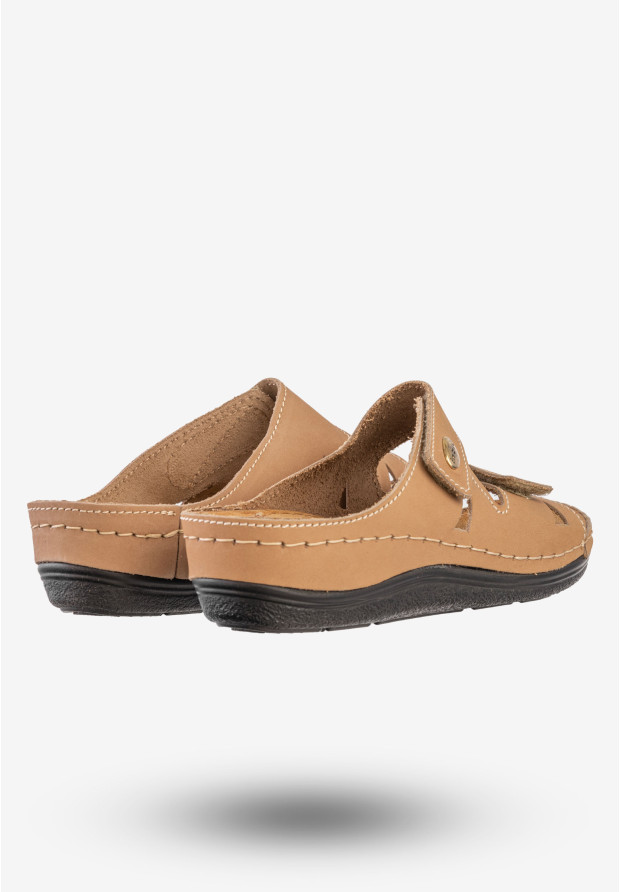 Klapki Damskie Buty Wygodne Skórzana Wkładka Inblu Brązowe LF-07