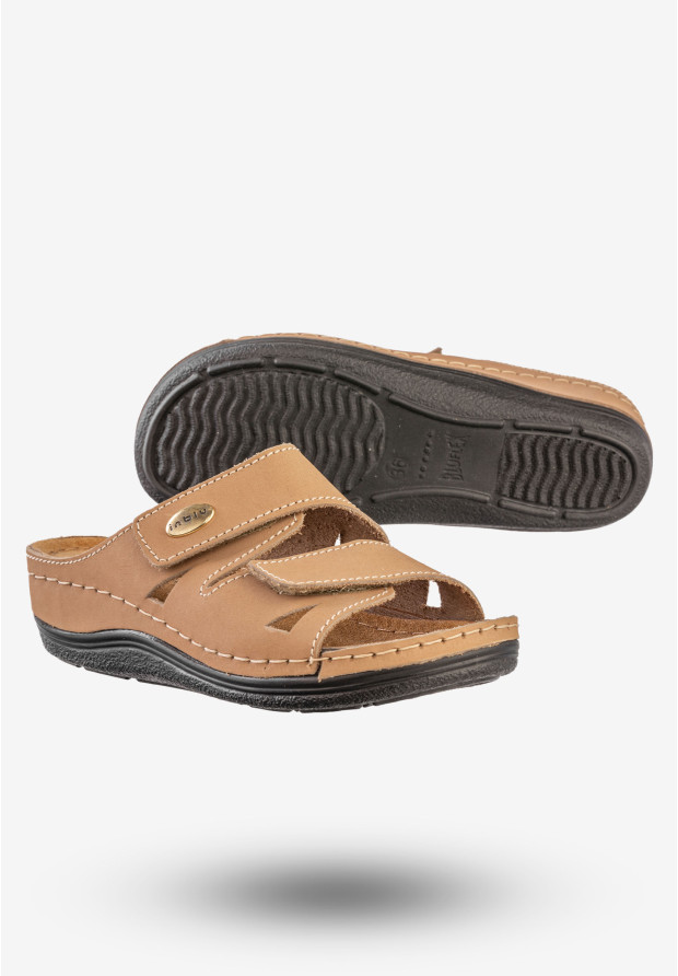 Klapki Damskie Buty Wygodne Skórzana Wkładka Inblu Brązowe LF-07