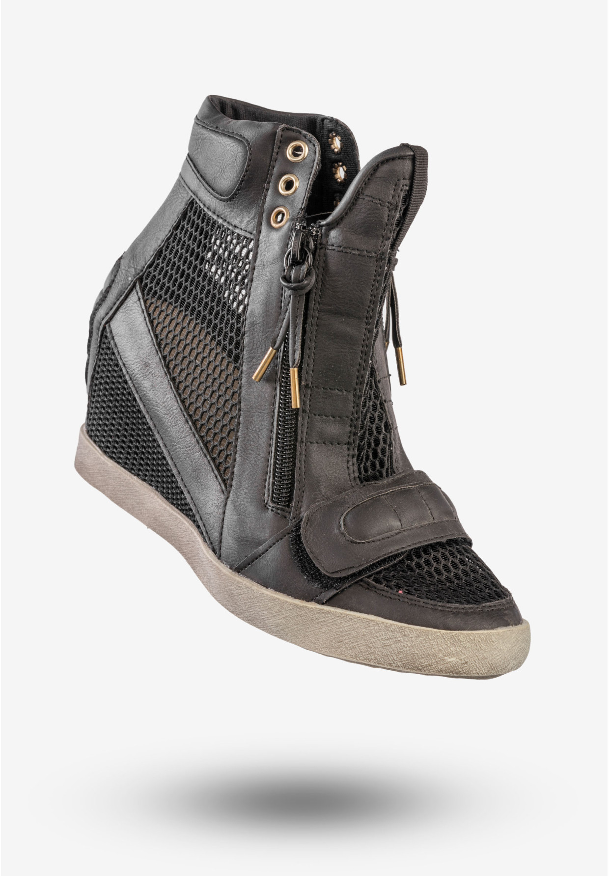 Sneakersy Damskie Ekoskóra Buty Na Koturnie Always Czarne 7049-1