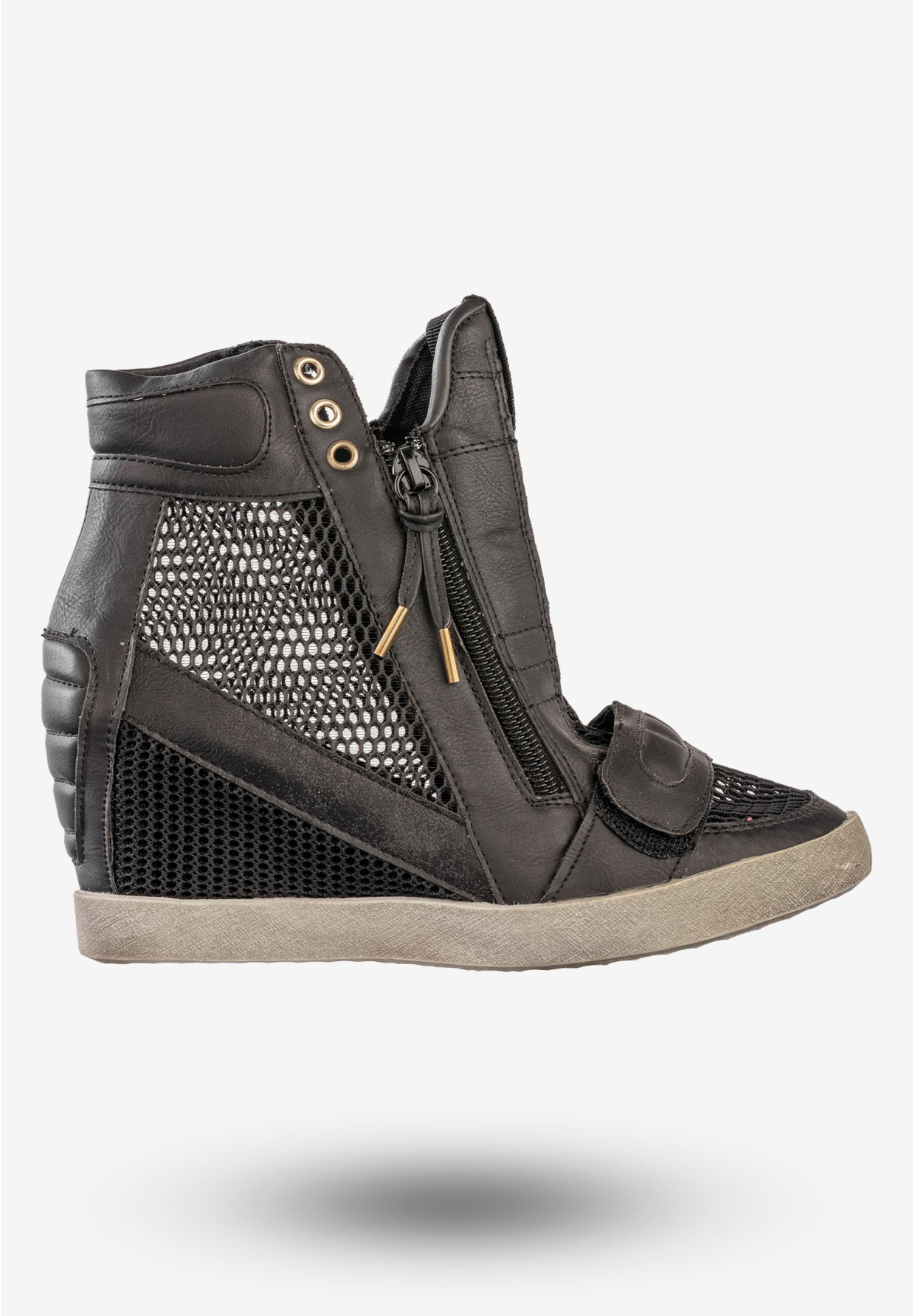 Sneakersy Damskie Ekoskóra Buty Na Koturnie Always Czarne 7049-1