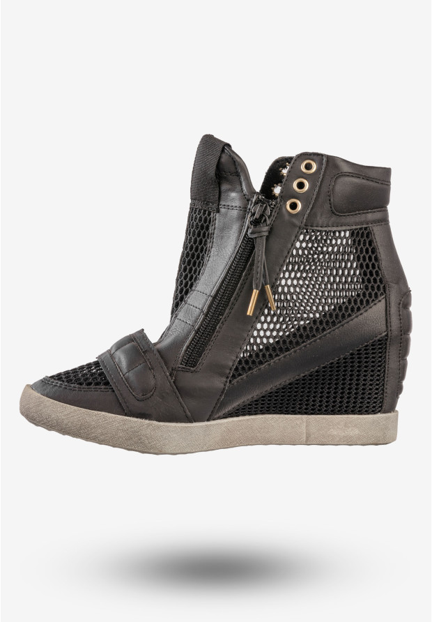 Sneakersy Damskie Ekoskóra Buty Na Koturnie Always Czarne 7049-1