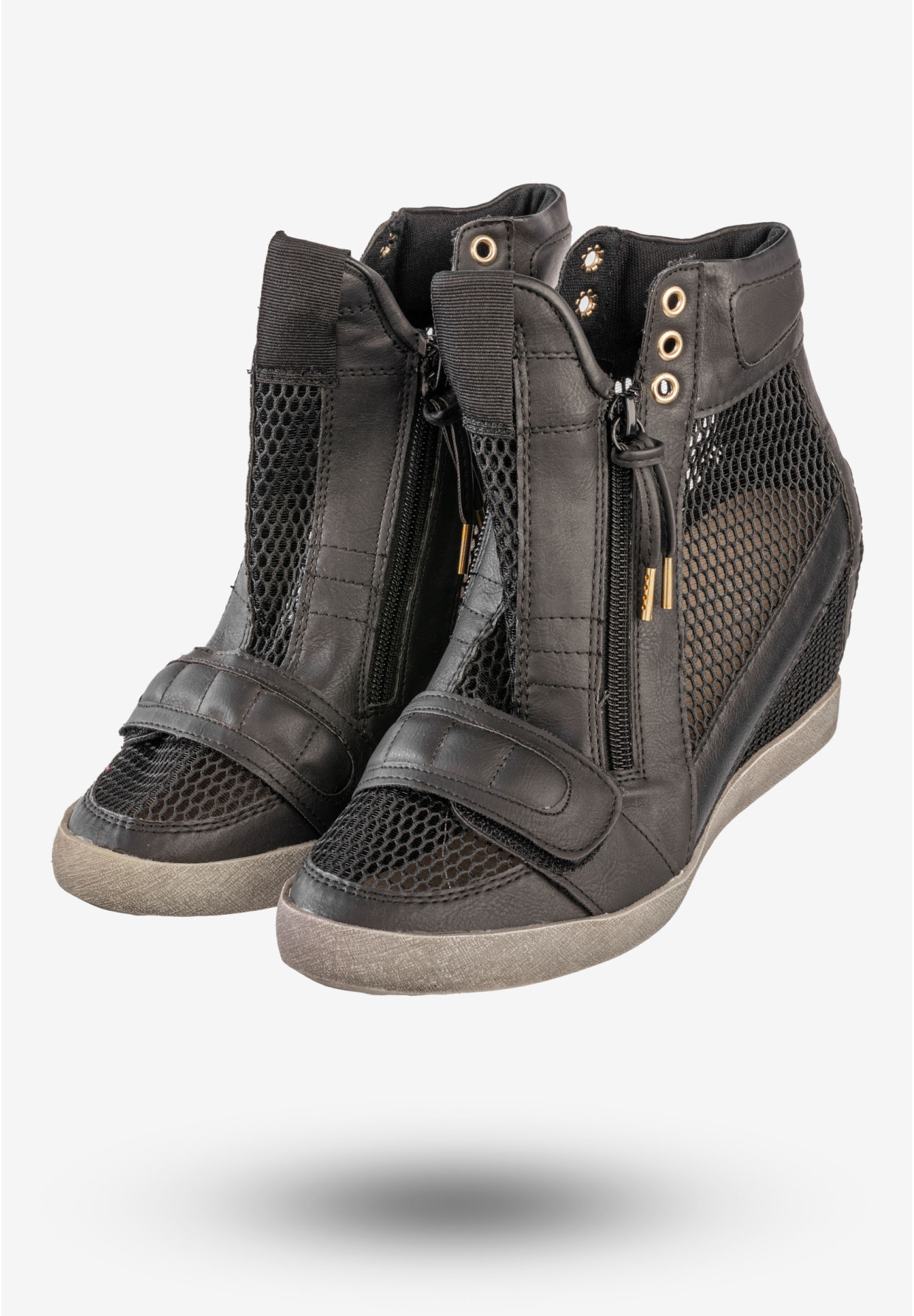 Sneakersy Damskie Ekoskóra Buty Na Koturnie Always Czarne 7049-1