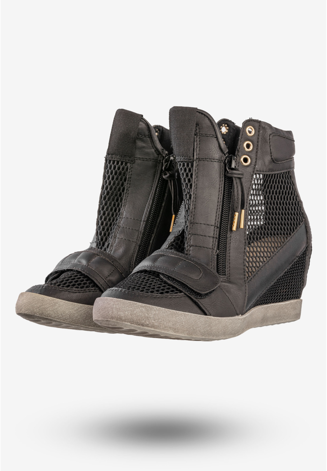 Sneakersy Damskie Ekoskóra Buty Na Koturnie Always Czarne 7049-1