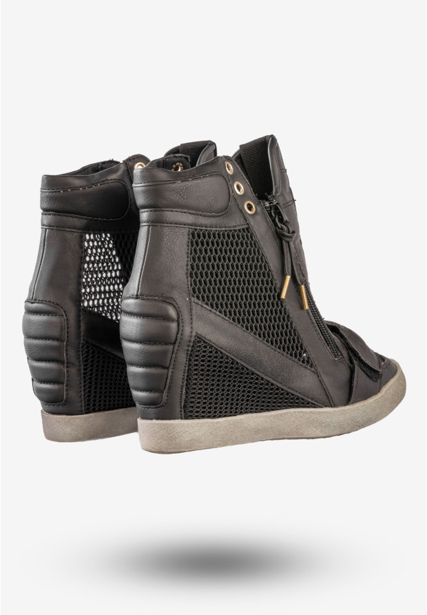 Sneakersy Damskie Ekoskóra Buty Na Koturnie Always Czarne 7049-1