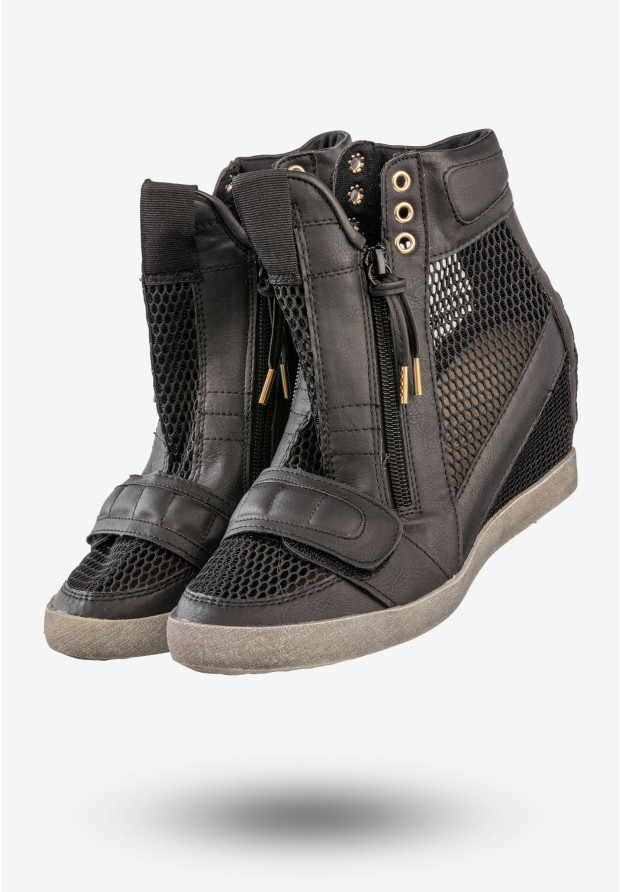 Sneakersy Damskie Ekoskóra Buty Na Koturnie Always Czarne 7049-1