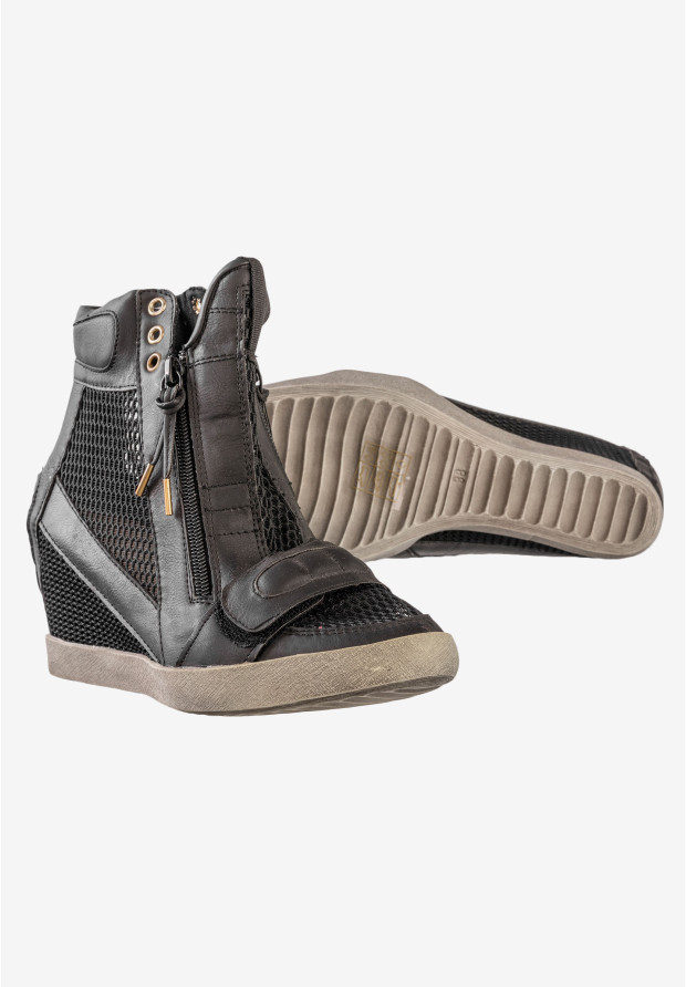 Sneakersy Damskie Ekoskóra Buty Na Koturnie Always Czarne 7049-1