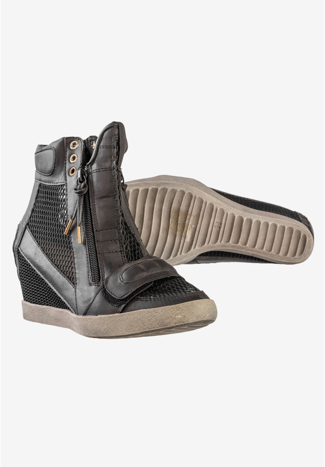 Sneakersy Damskie Ekoskóra Buty Na Koturnie Always Czarne 7049-1