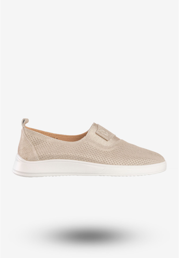 Półbuty Damskie Skórzane Buty Wsuwane Eleganckie Jezzi Złote 22PB32-4648