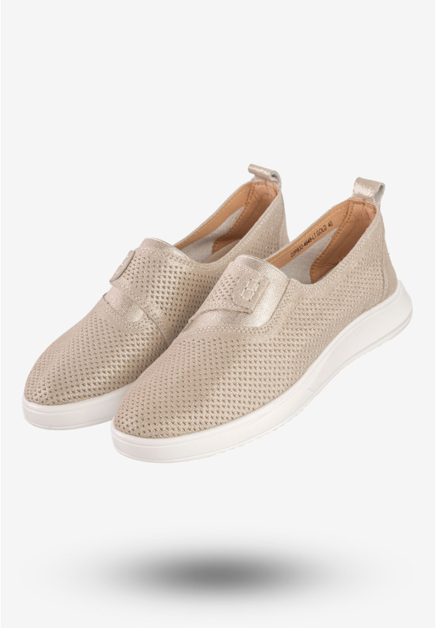 Półbuty Damskie Skórzane Buty Wsuwane Eleganckie Jezzi Złote 22PB32-4648