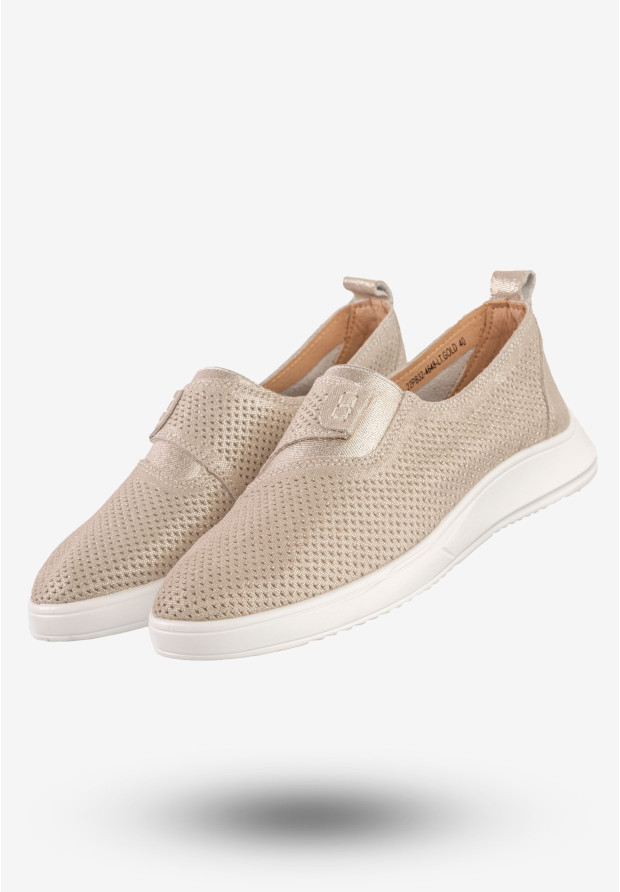 Półbuty Damskie Skórzane Buty Wsuwane Eleganckie Jezzi Złote 22PB32-4648
