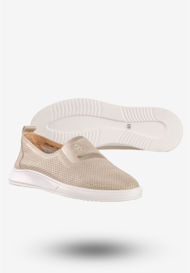 Półbuty Damskie Skórzane Buty Wsuwane Eleganckie Jezzi Złote 22PB32-4648