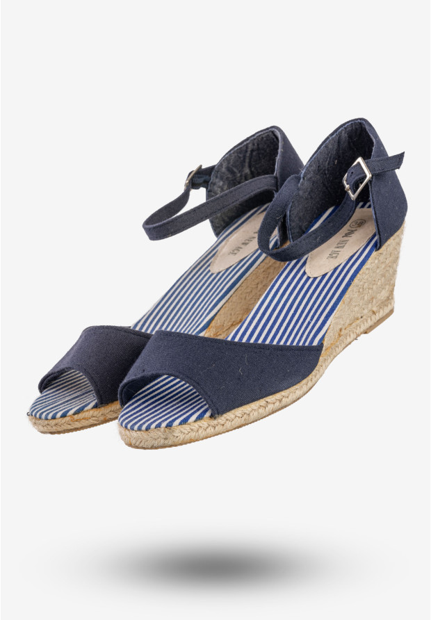 Sandały Damskie Buty Na Koturnie New Age Granatowe GLF-3