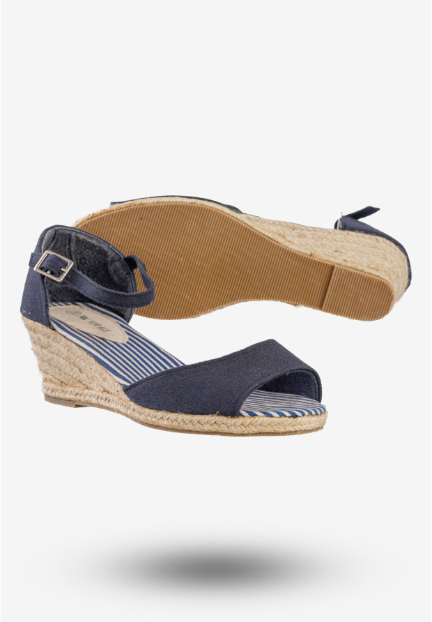 Sandały Damskie Buty Na Koturnie New Age Granatowe GLF-3