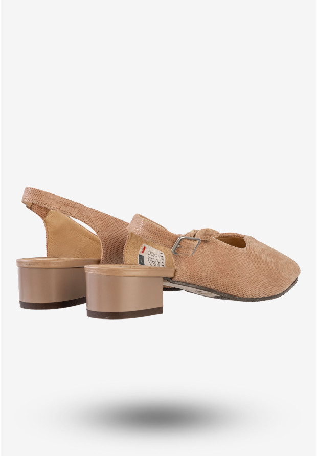 Sandały Damskie Skórzane Buty Eleganckie Na Klocku Galant Beżowe 2384