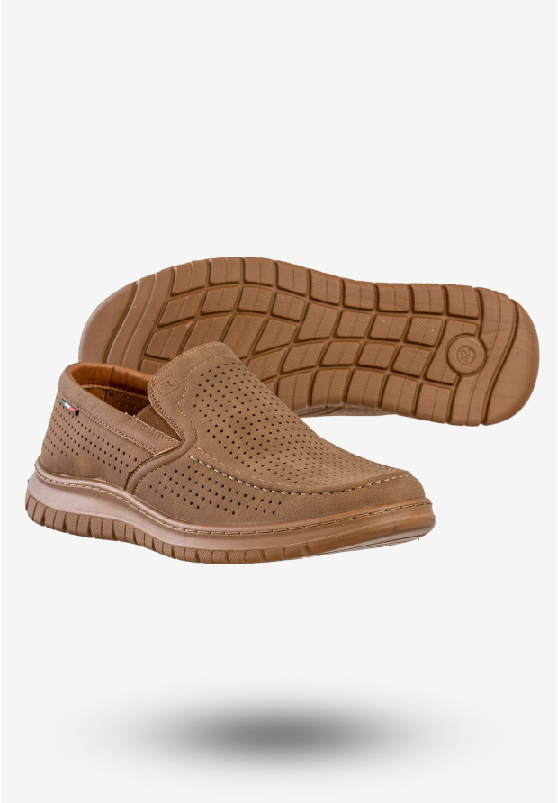 Mokasyny Męskie Eleganckie Buty Półbuty Unisoft Camel 24MN16-8214