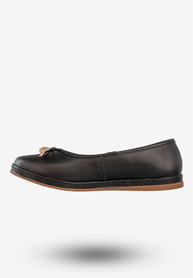 Baleriny Damskie Skórzane Buty Eleganckie Filippo Czarne DP6856/25BK