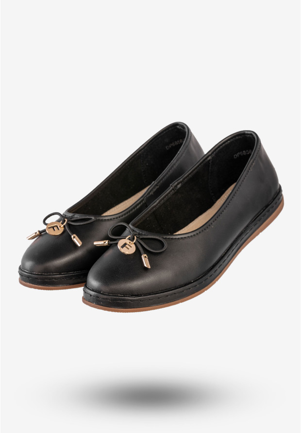Baleriny Damskie Skórzane Buty Eleganckie Filippo Czarne DP6856/25BK