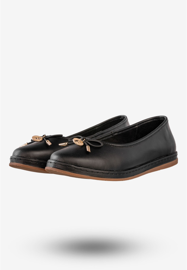 Baleriny Damskie Skórzane Buty Eleganckie Filippo Czarne DP6856/25BK