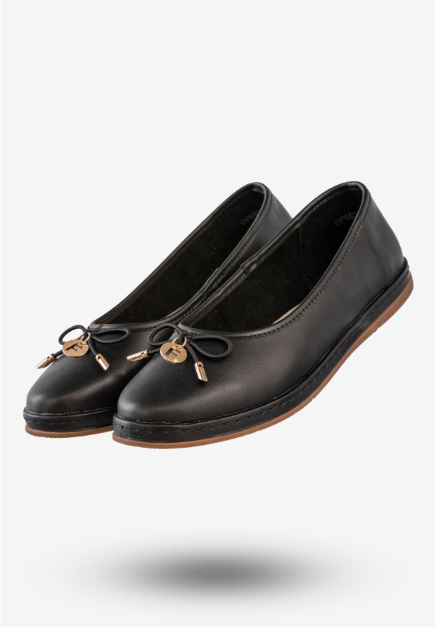 Baleriny Damskie Skórzane Buty Eleganckie Filippo Czarne DP6856/25BK