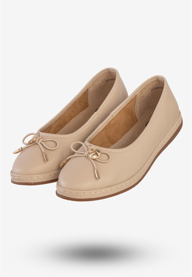 Baleriny Damskie Skórzane Buty Eleganckie Filippo Beżowe DP6856/25BE