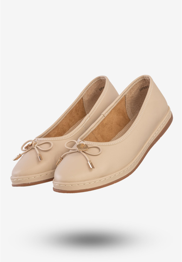 Baleriny Damskie Skórzane Buty Eleganckie Filippo Beżowe DP6856/25BE