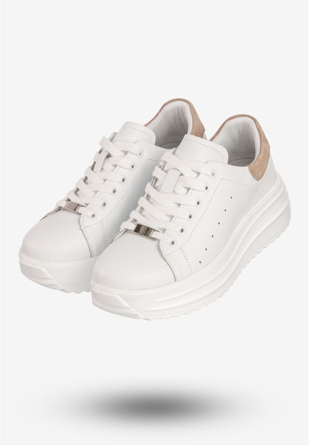 Seankersy Damskie Skórzane Buty Sportowe Na Platformie Filippo Białe DP6739/25WH BE