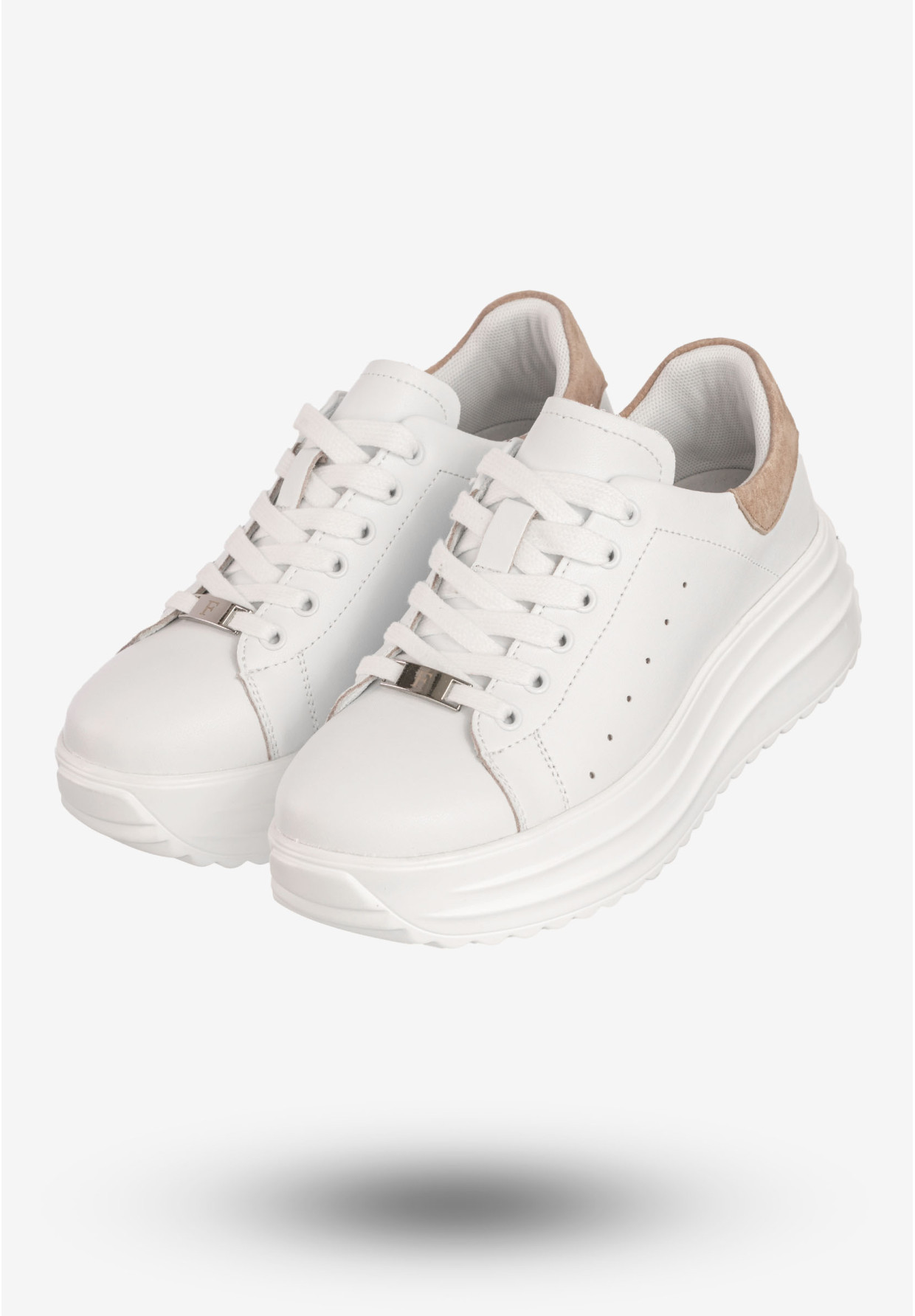 Seankersy Damskie Skórzane Buty Sportowe Na Platformie Filippo Białe DP6739/25WH BE