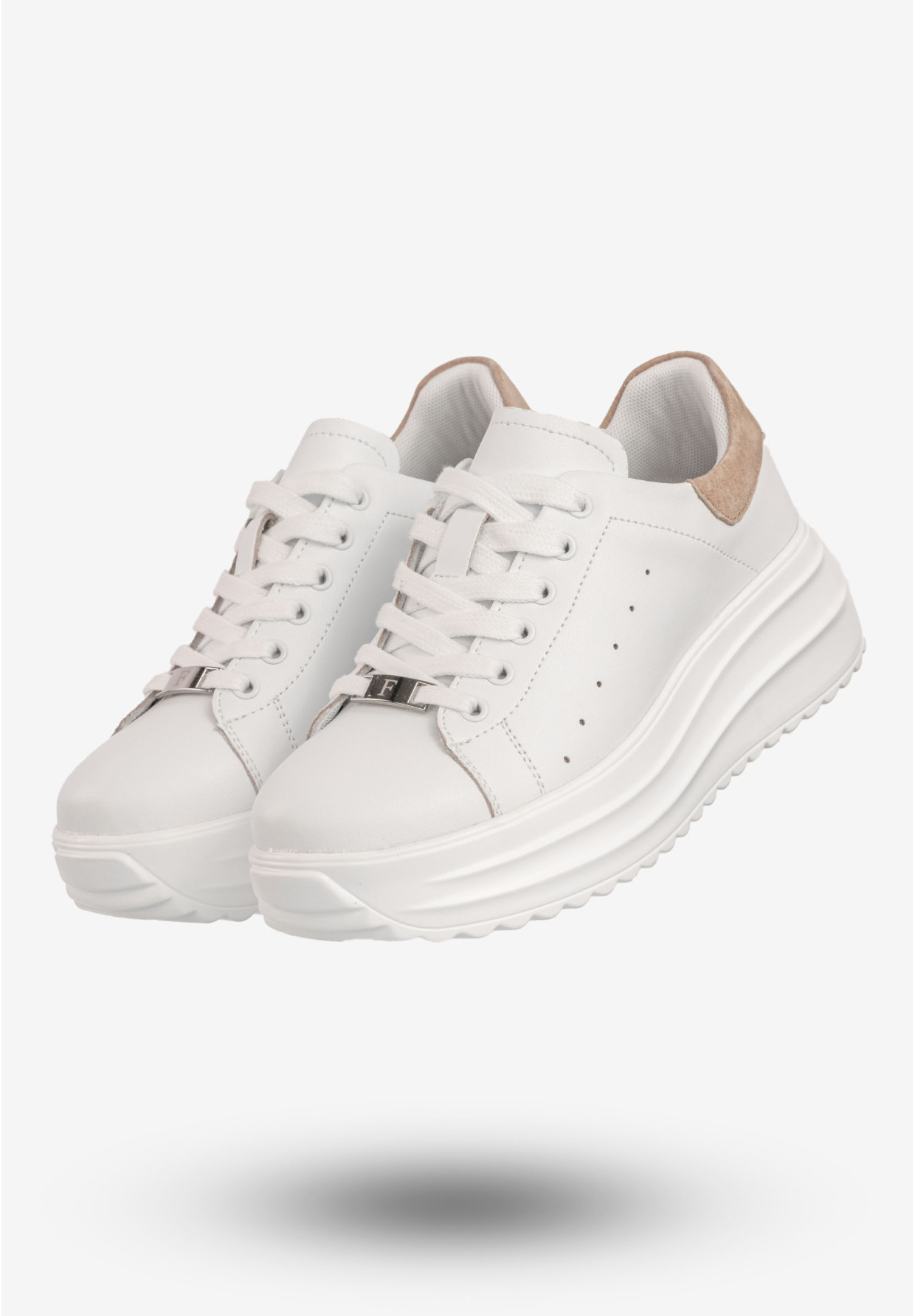 Seankersy Damskie Skórzane Buty Sportowe Na Platformie Filippo Białe DP6739/25WH BE