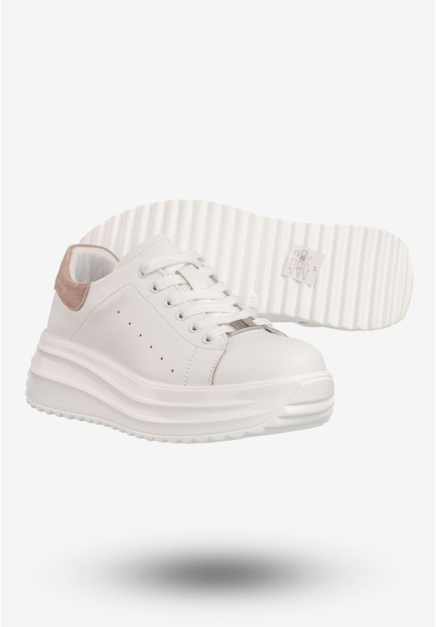 Seankersy Damskie Skórzane Buty Sportowe Na Platformie Filippo Białe DP6739/25WH BE
