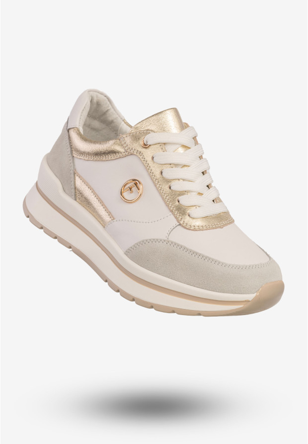 Białe sneakersy Filippo DP6858/25WH GO z detalami w złotym kolorze