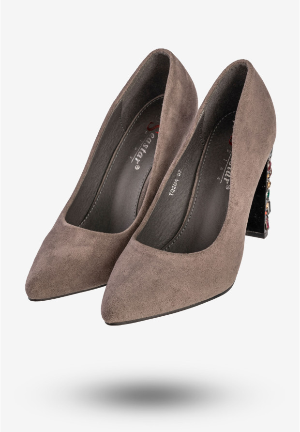 Czółenka Damskie Buty Na Obcasie Eleganckie Seastar Szare YQ204