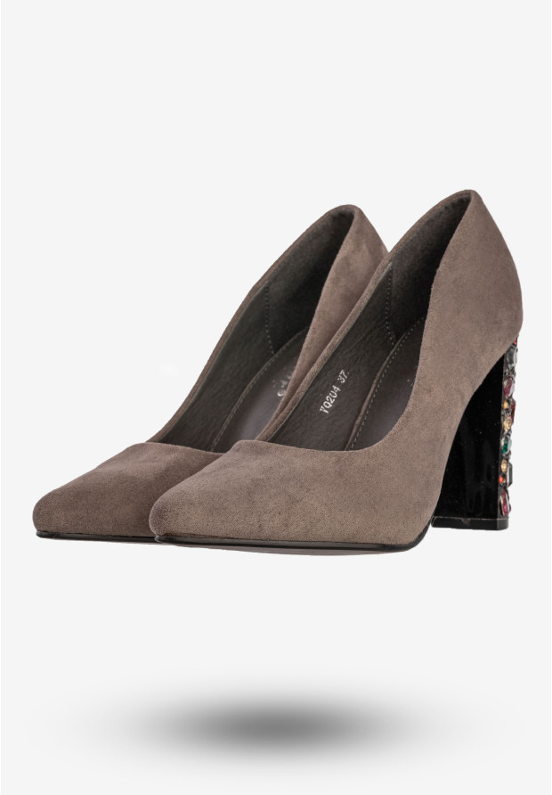 Czółenka Damskie Buty Na Obcasie Eleganckie Seastar Szare YQ204