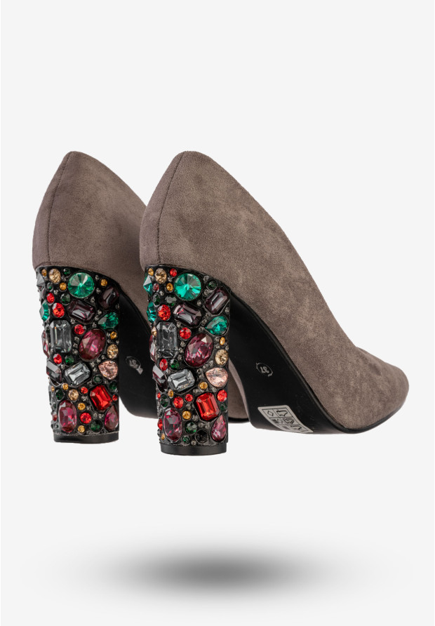 Czółenka Damskie Buty Na Obcasie Eleganckie Seastar Szare YQ204