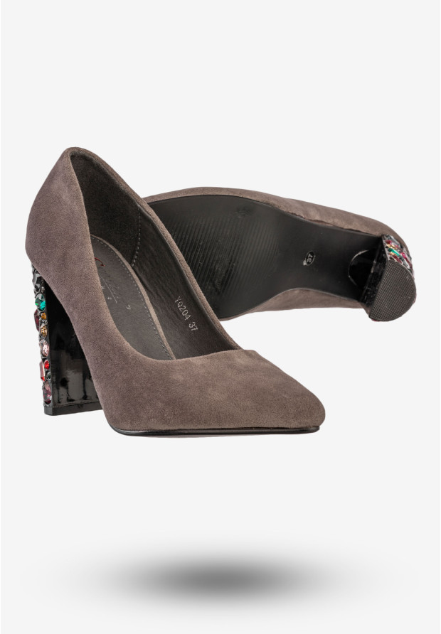 Czółenka Damskie Buty Na Obcasie Eleganckie Seastar Szare YQ204