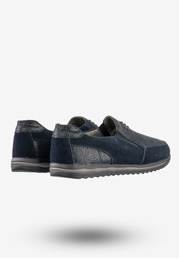 Półbuty Damskie Buty Skórzane Sneakersy Granatowe DK FJL160083