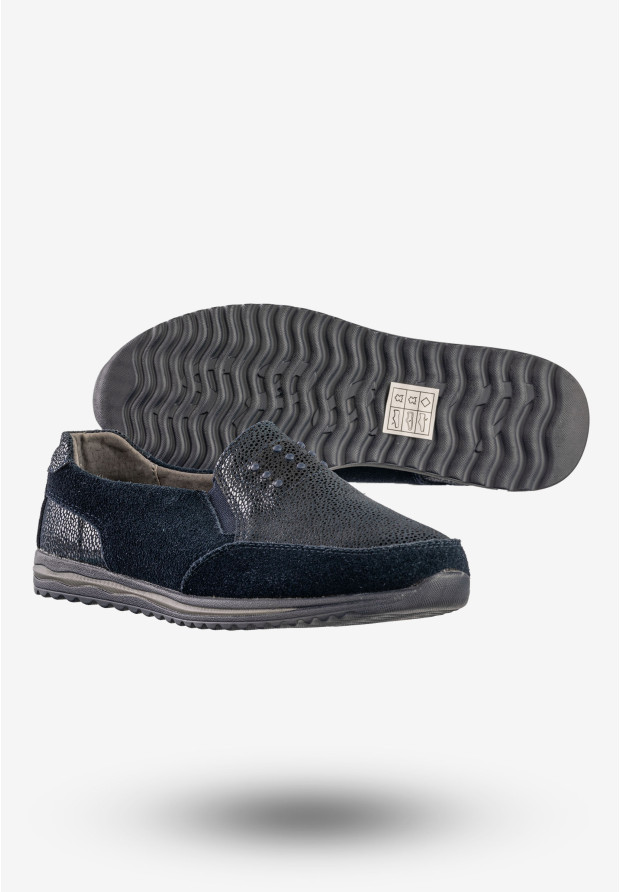 Półbuty Damskie Buty Skórzane Sneakersy Granatowe DK FJL160083