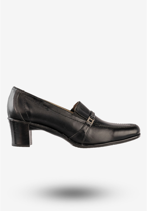 Półbuty Damskie Skórzane Buty Na Obcasie Eleganckie Czarne Opal 83