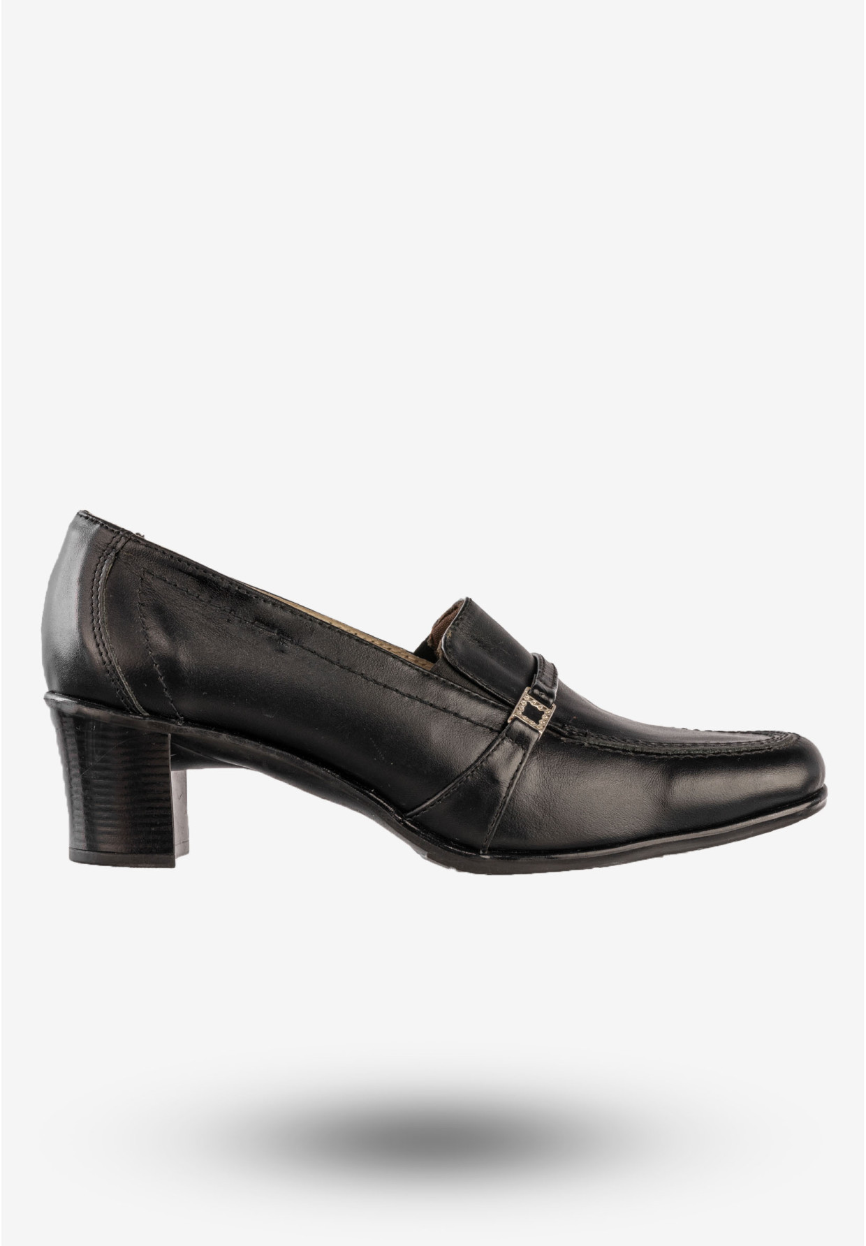 Półbuty Damskie Skórzane Buty Na Obcasie Eleganckie Czarne Opal 83