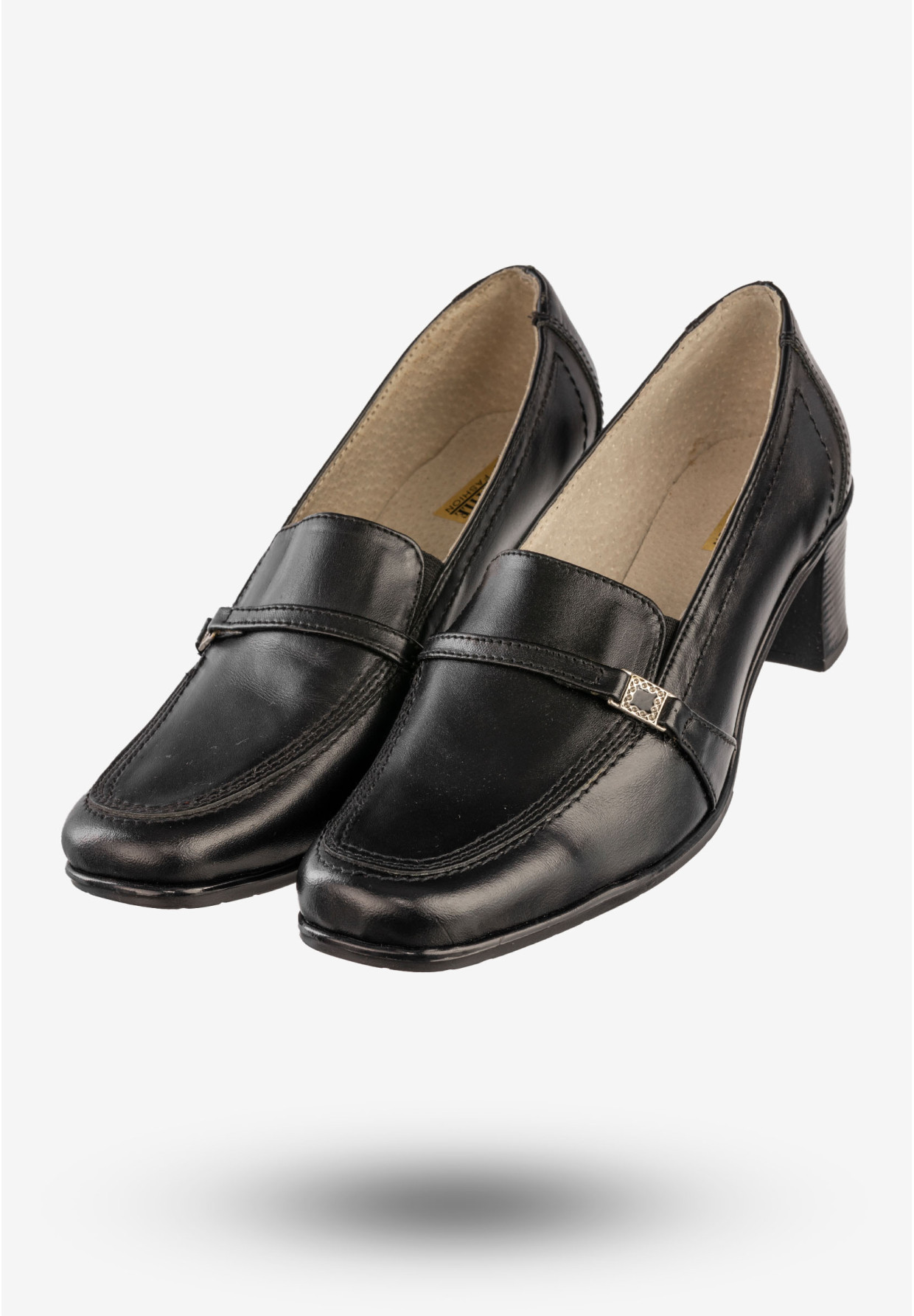 Półbuty Damskie Skórzane Buty Na Obcasie Eleganckie Czarne Opal 83