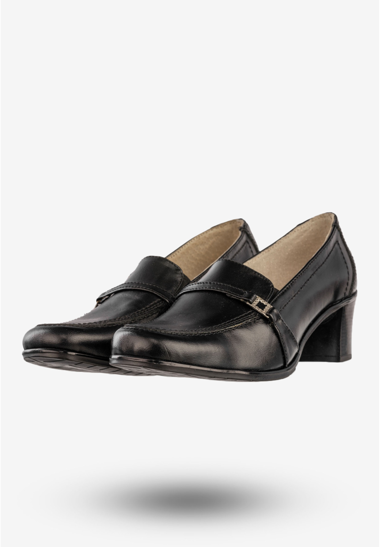 Półbuty Damskie Skórzane Buty Na Obcasie Eleganckie Czarne Opal 83