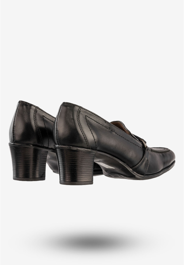 Półbuty Damskie Skórzane Buty Na Obcasie Eleganckie Czarne Opal 83