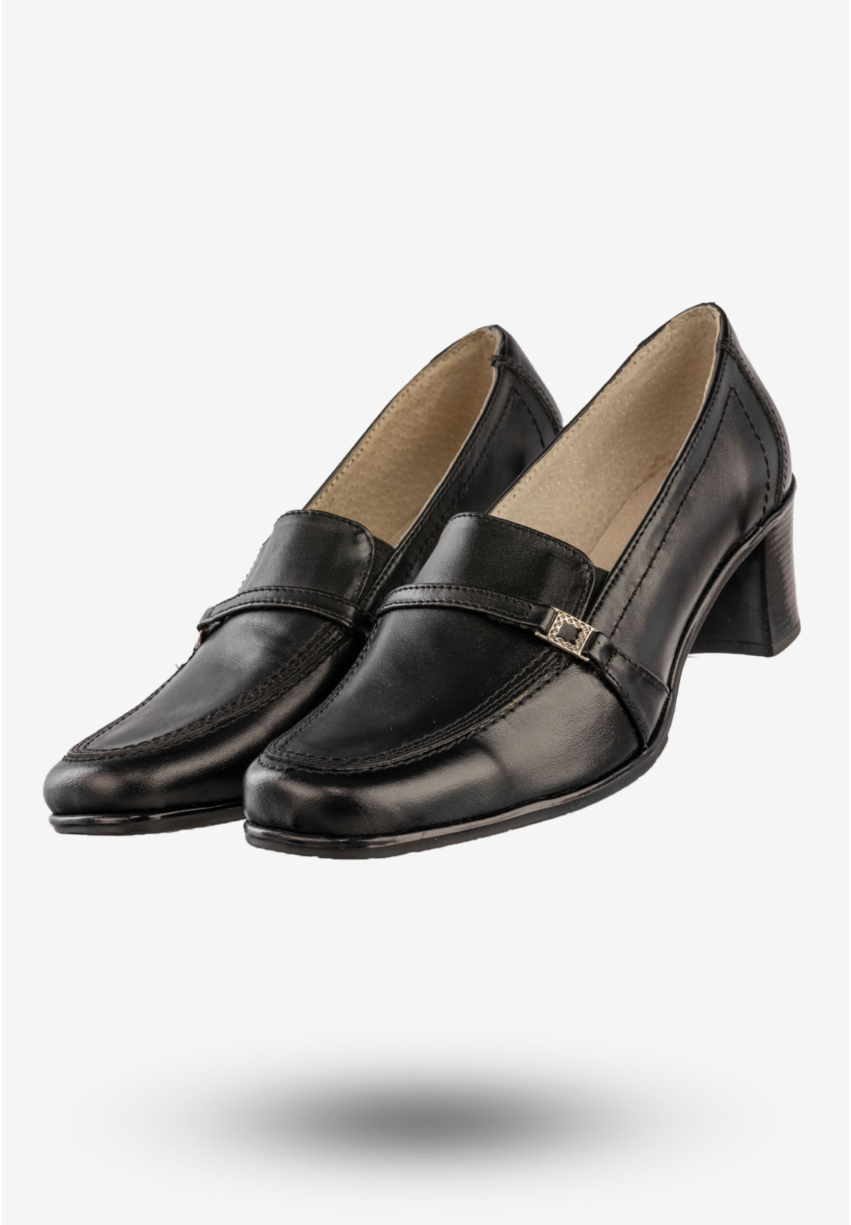 Półbuty Damskie Skórzane Buty Na Obcasie Eleganckie Czarne Opal 83