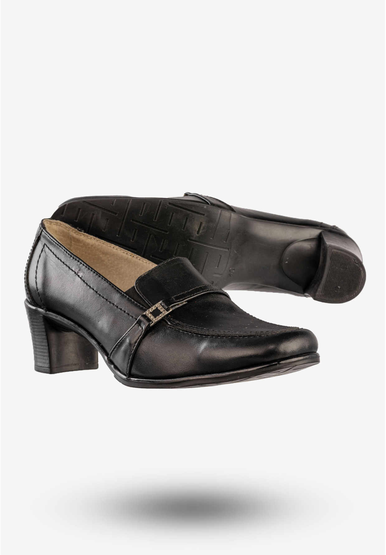 Półbuty Damskie Skórzane Buty Na Obcasie Eleganckie Czarne Opal 83