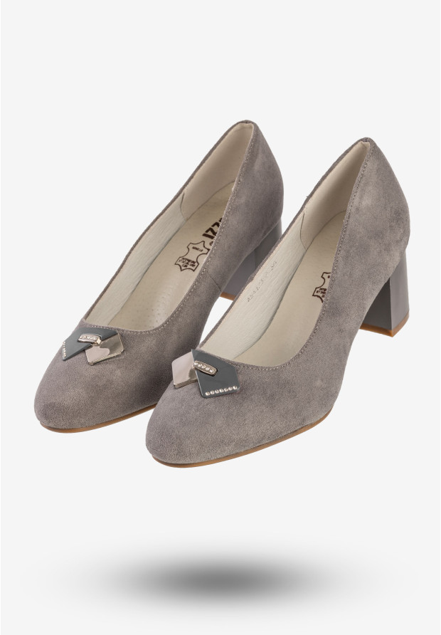 Czółenka Damskie Buty Na Obcasie Eleganckie Szare Jezzi ASA173-2