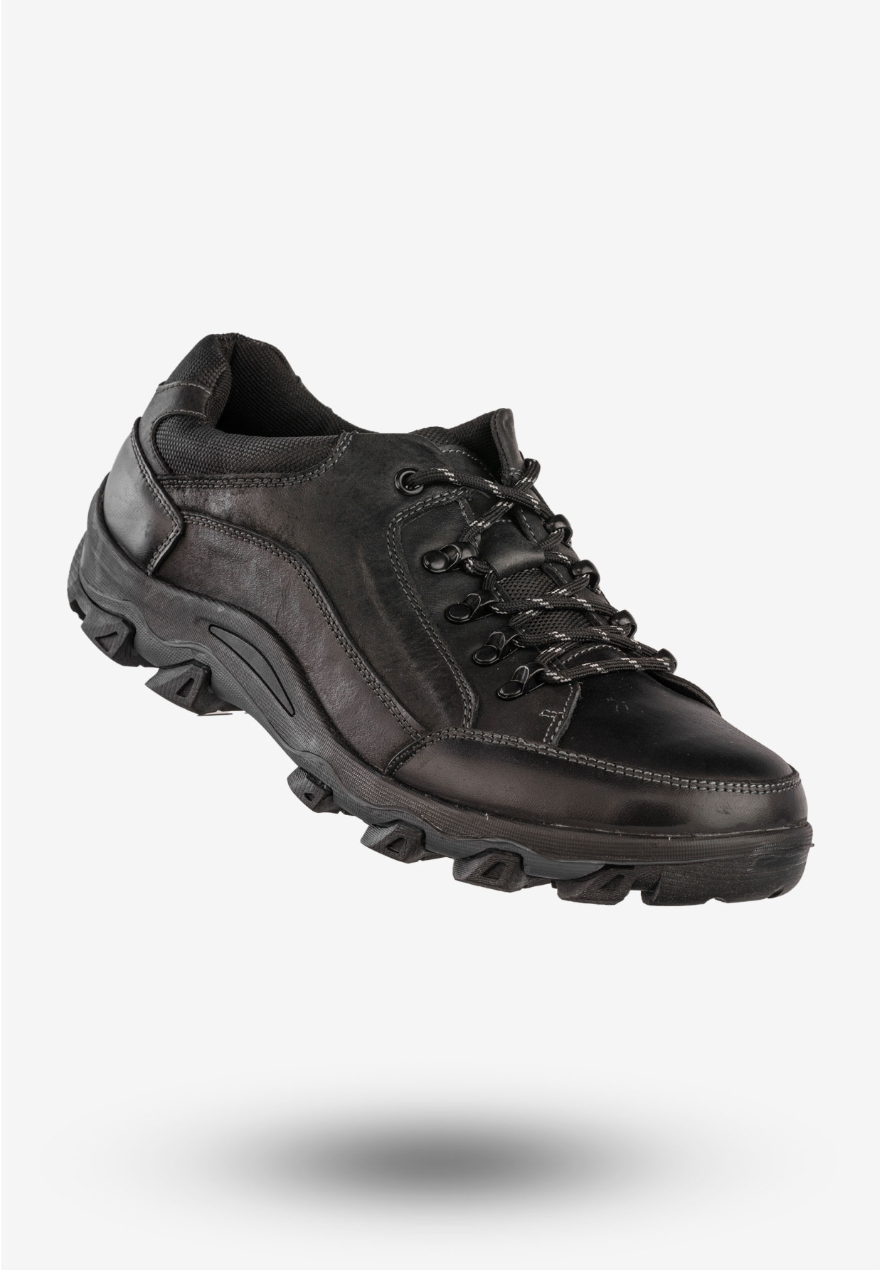 Trekkingi Męskie Skórzane Niskie Buty Sportowe Czarne DK DK0493