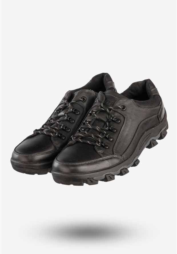Trekkingi Męskie Skórzane Niskie Buty Sportowe Czarne DK DK0493