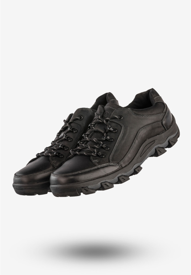 Trekkingi Męskie Skórzane Niskie Buty Sportowe Czarne DK DK0493