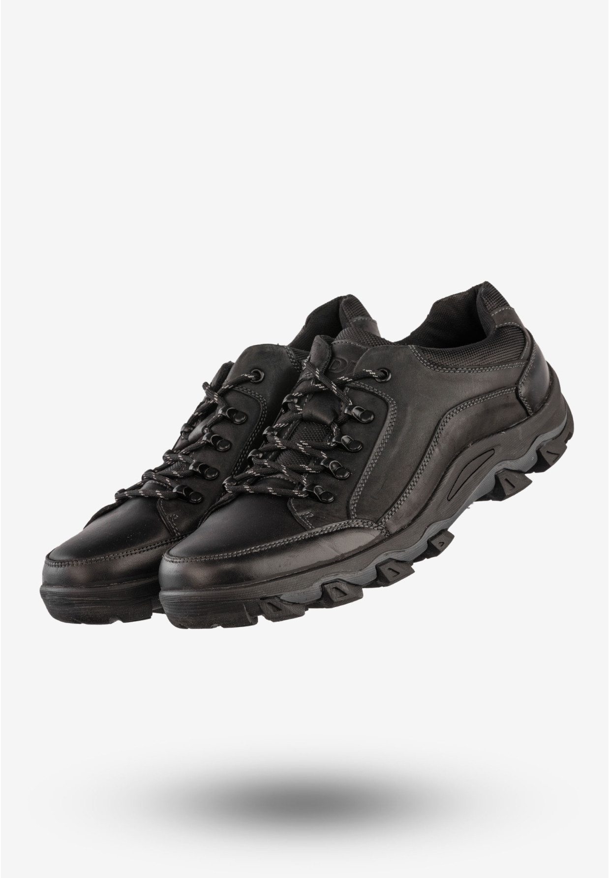 Trekkingi Męskie Skórzane Niskie Buty Sportowe Czarne DK DK0493