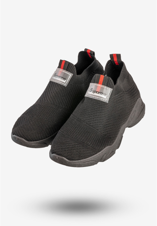 Sneakersy Damskie Wsuwane Buty Sportowe Czarne JR801